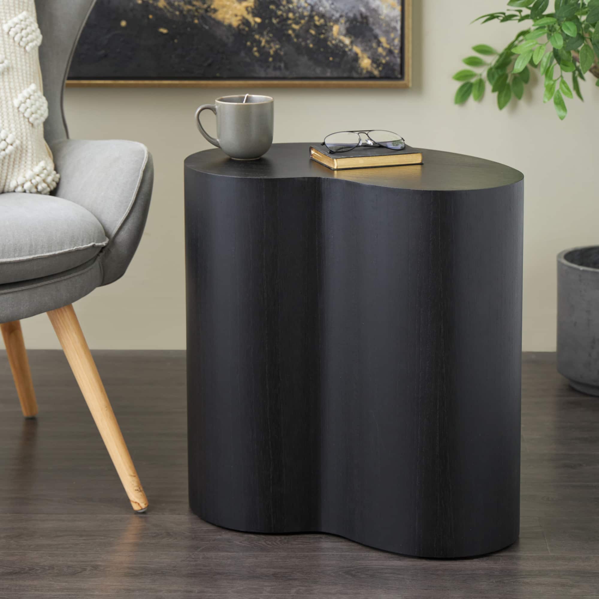 22.25" Black Wood Heart Inspired Side End Accent Table
